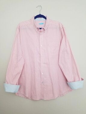 J.Mclaughlin Button Down Shirt Men's Pink/White Check Flip Cuff Casual Sz XL